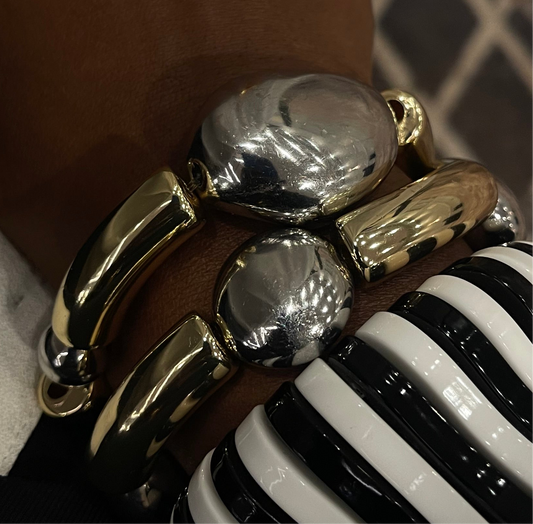 Large Silver and Gold Stretch Bracelet