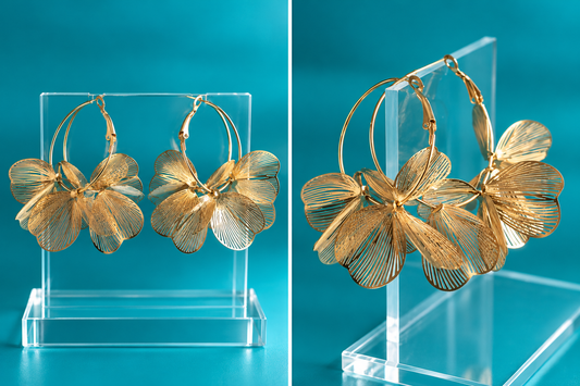 Golden Orchid Statement Hoop Earrings