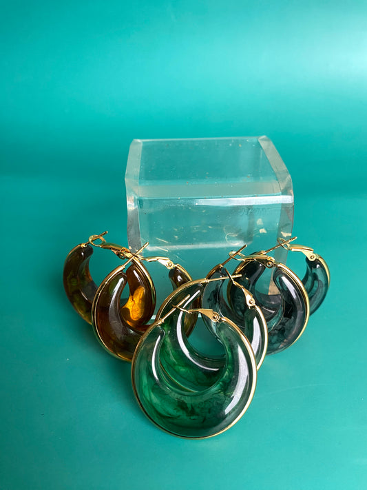 Marbled-Glass Look Hoop Earrings