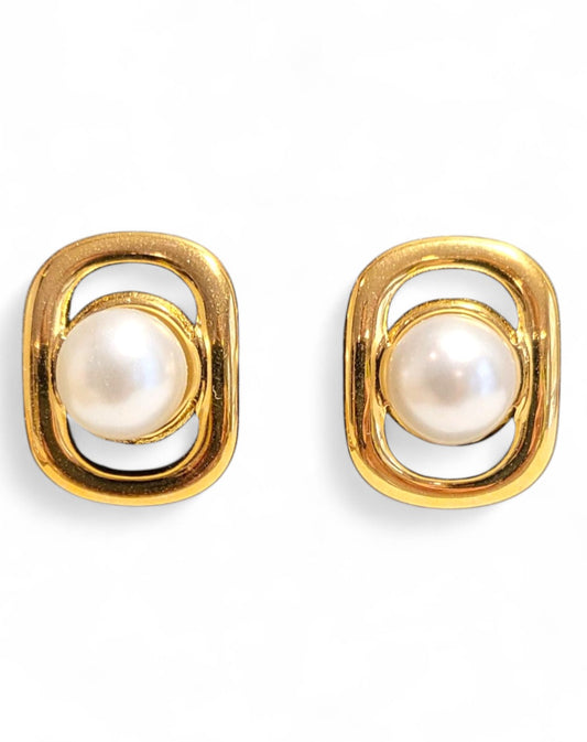Gold Pearl Stud Earrings